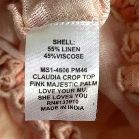 Show Me Your Mumu Claudia Crop Top in Pink Majestic Palm Linen Medium - Picture 5 of 5